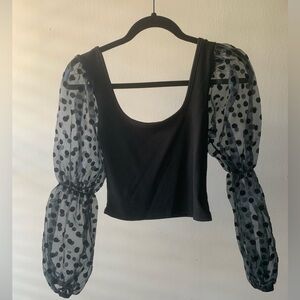 Boohoo Black Long Puffy Sleeve Crop Top Size 8
